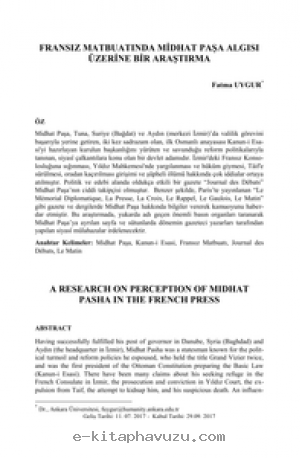 Fatma Uygur - Fransız Matbuatında Midhat Paşa Algısı Üzerine Bir Araştırma kiabı indir